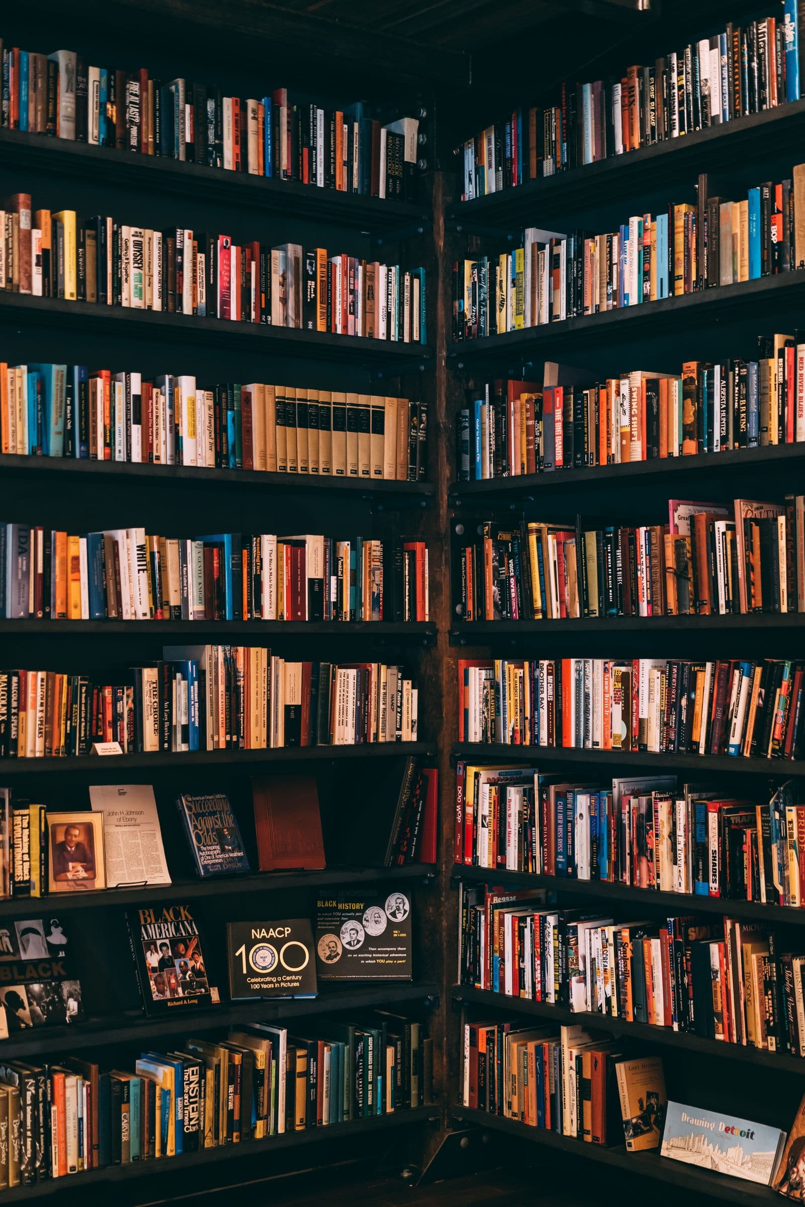 Rows of books on a shelf