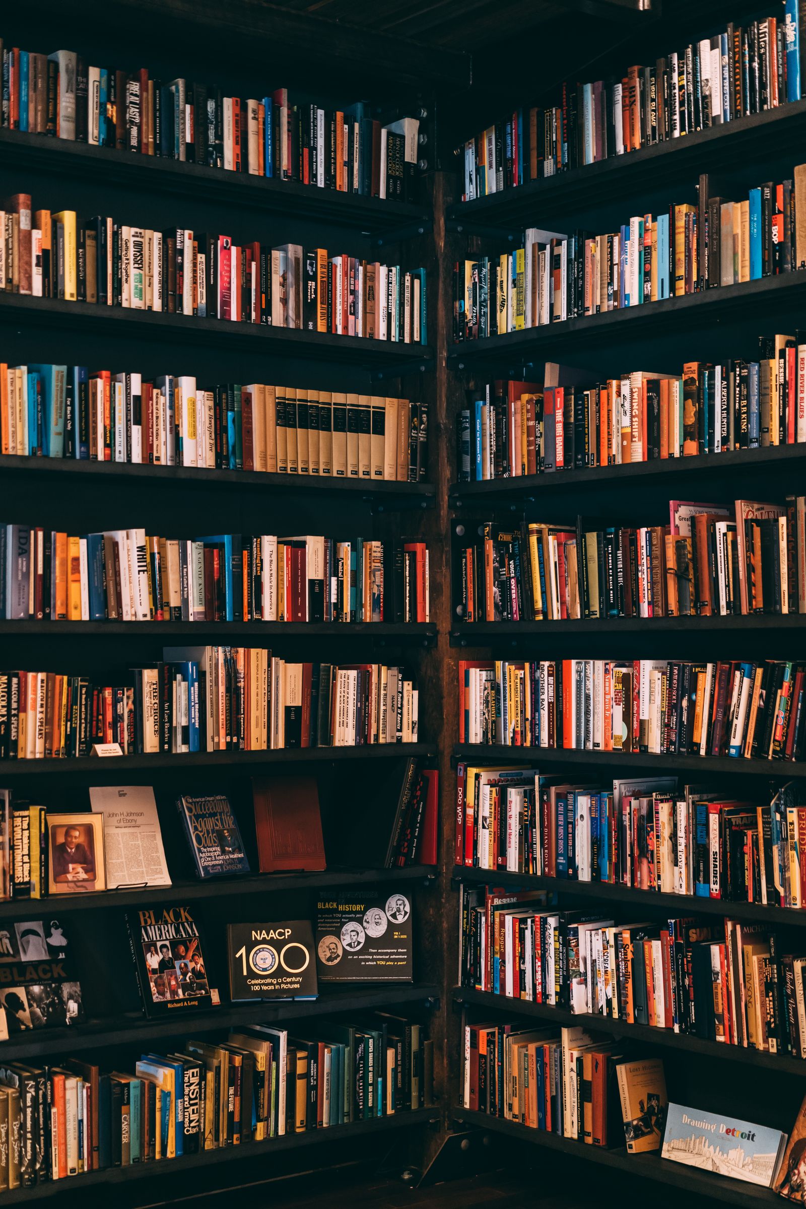 Rows of books on a shelf
